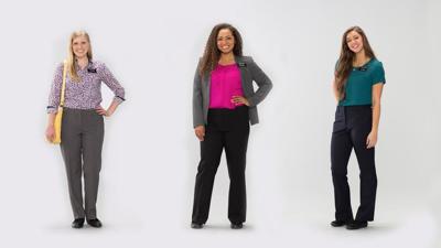 Three Mormon sister missionaries in slacks