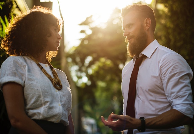 Man and woman talking