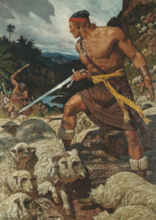 Ammon defending the flock of sheep