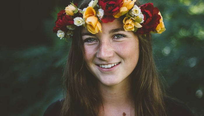 happy girl flower crown mormon smiling