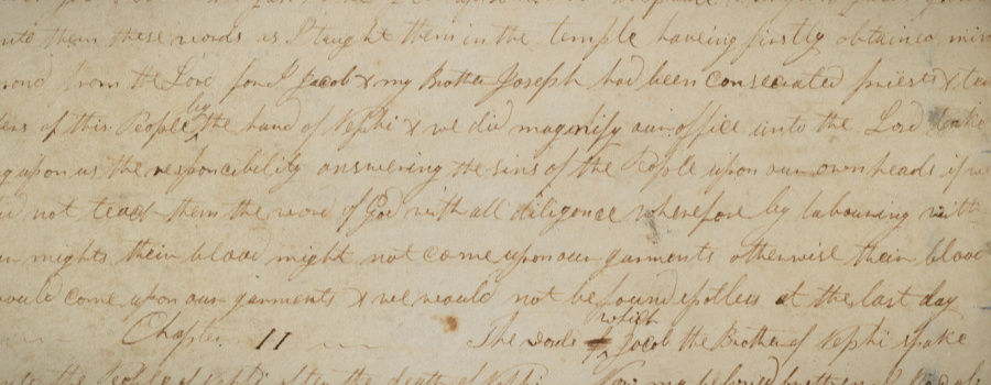 Snippet of the printer's manuscript of The Book of Mormon.