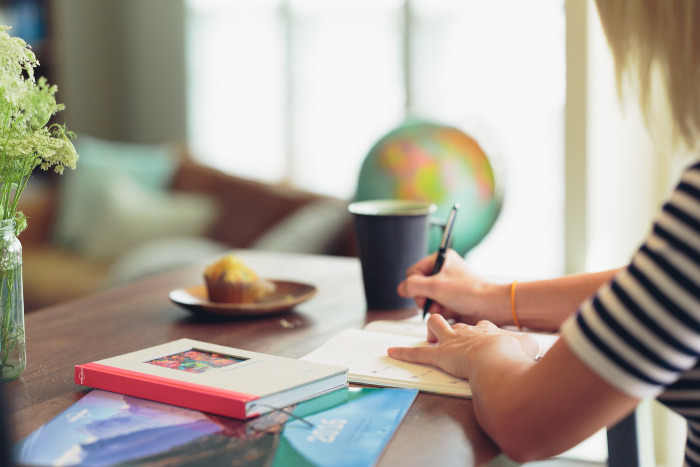 girl studying writing