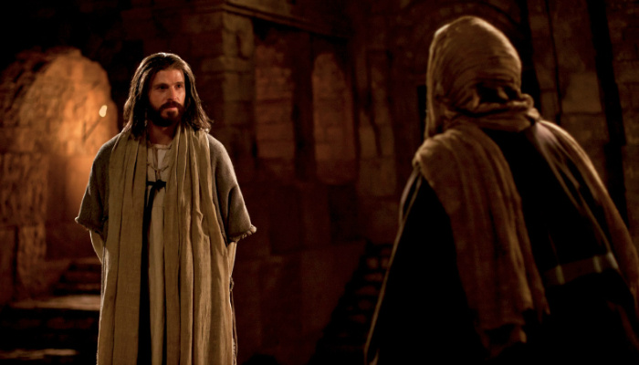 Jesus Christ talking with Nicodemus.