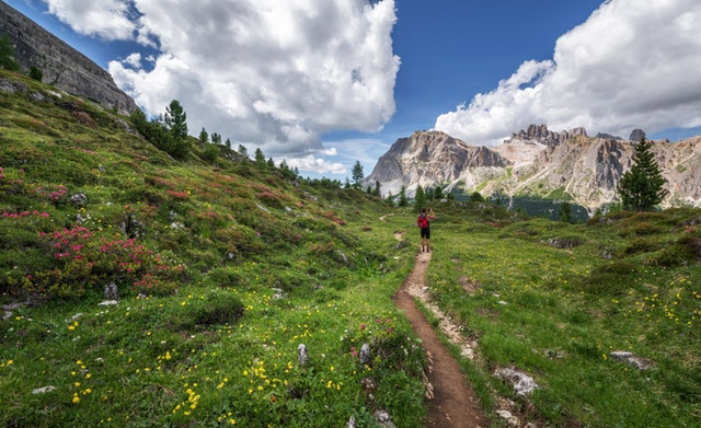 person on mountain path