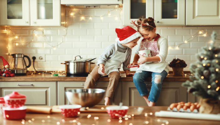kids in Christmas kitchen