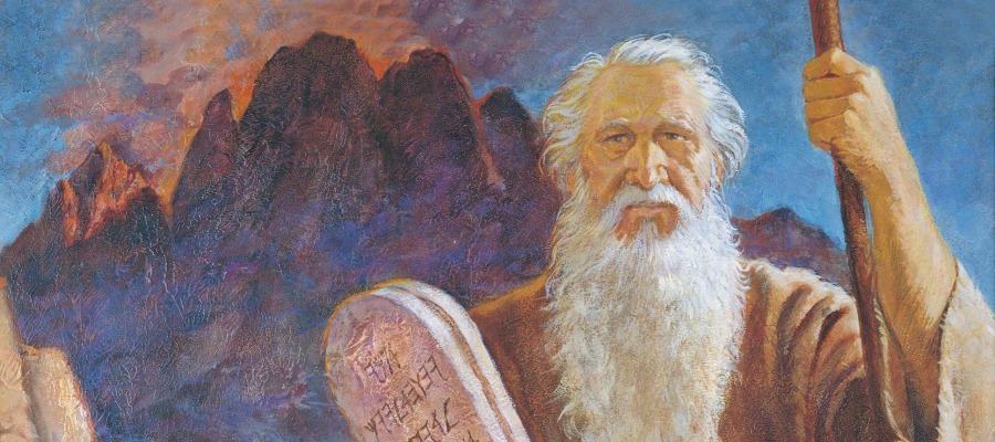 Moses leaving Mt. Sinai, where his transfiguration took place.