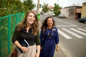 sister missionaries walking