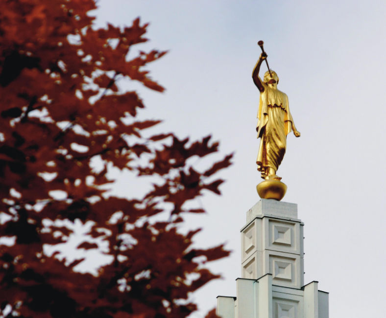 angel moroni statue on top of a temple