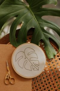 embroidery leaf with real leaf