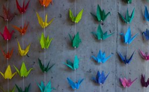 rainbow origami swans