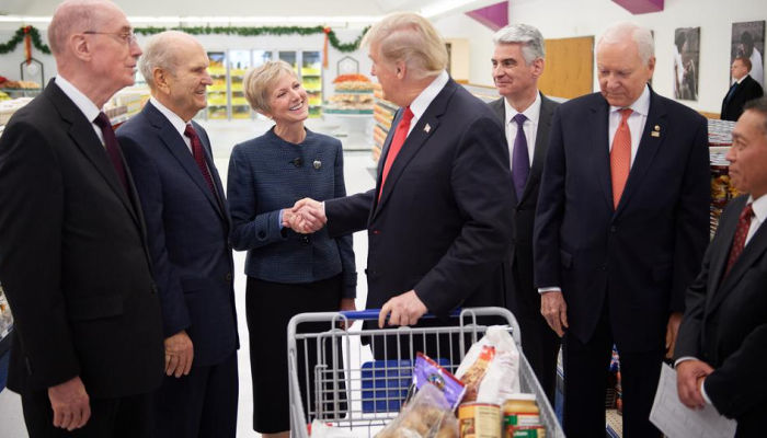 lds church leaders shaking hands with donald trump