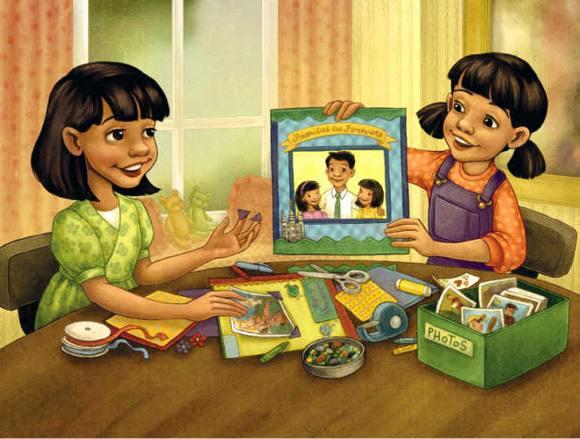 two sisters do a craft together family scrapbook
