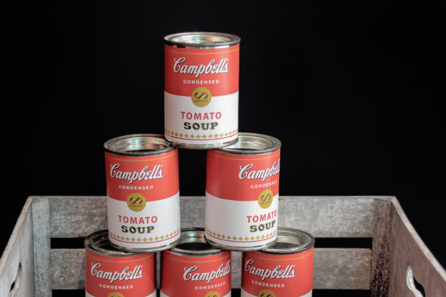 campbells tomato soup stacked on each other for a missionary meal