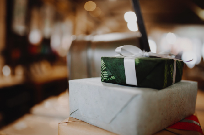 christmas gifts wrapped and stacked on each other